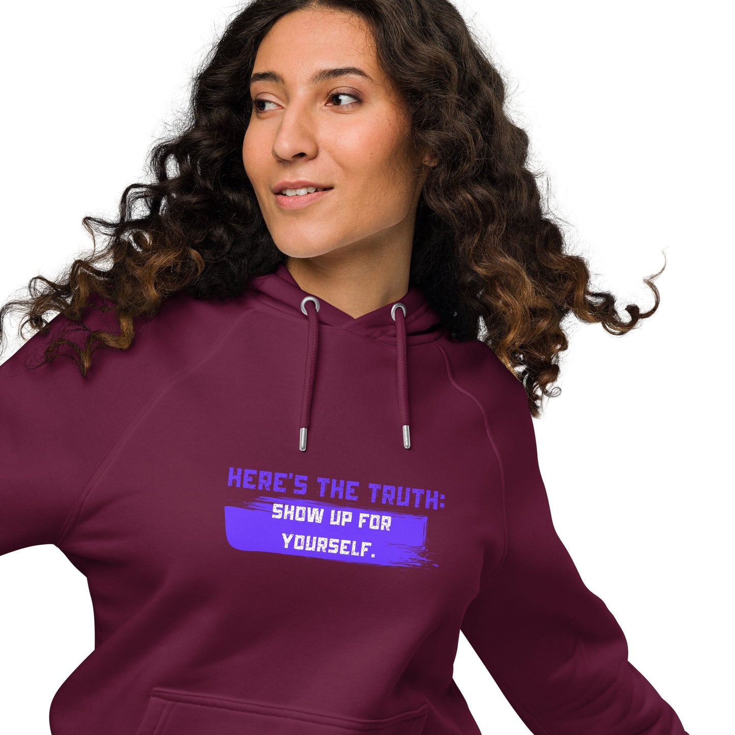HERE’S THE TRUTH: SHOW UP FOR YOURSELF — Unisex Eco Raglan Hoodie | Mindset Apparel - Truth Forge Apparel