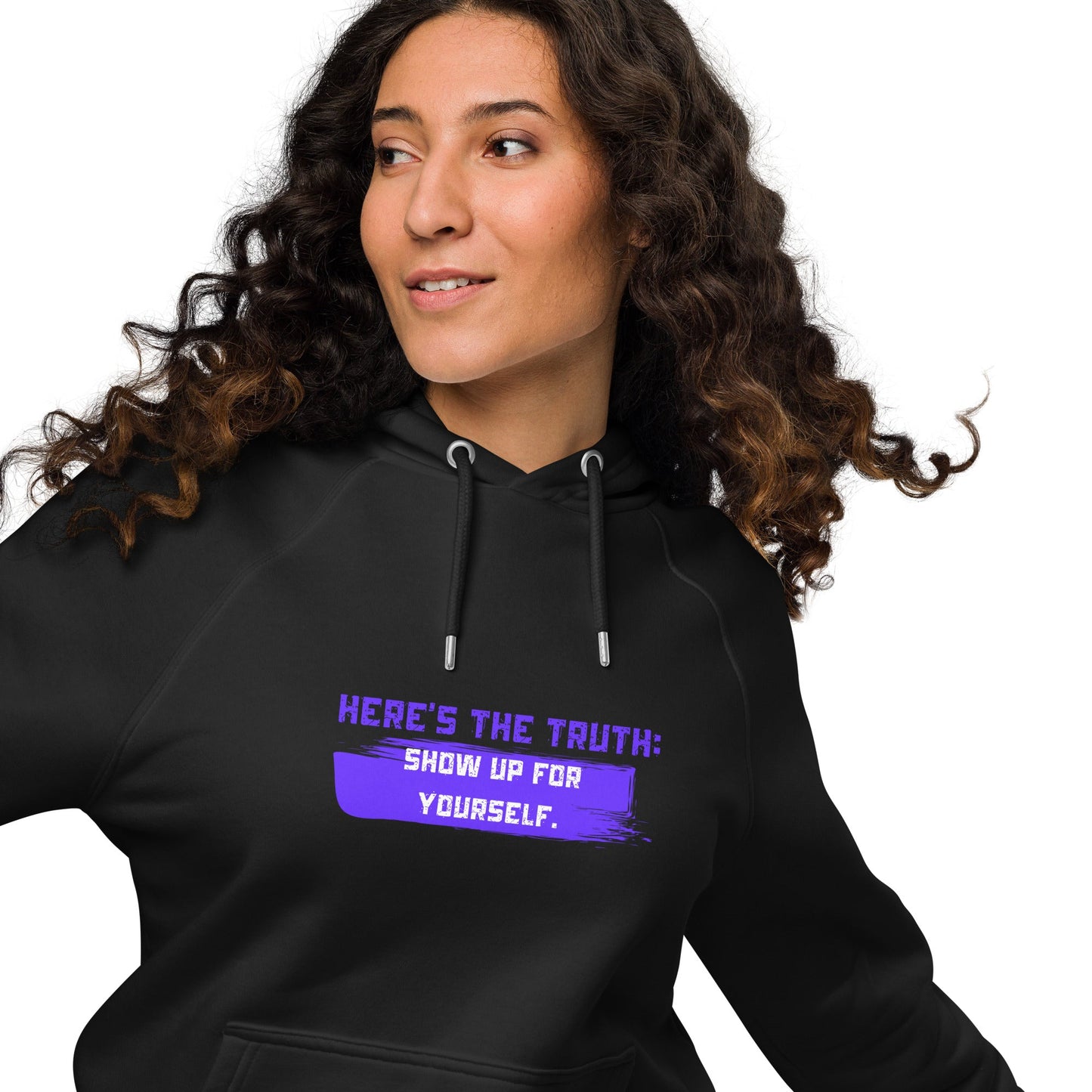HERE’S THE TRUTH: SHOW UP FOR YOURSELF — Unisex Eco Raglan Hoodie | Mindset Apparel - Truth Forge Apparel