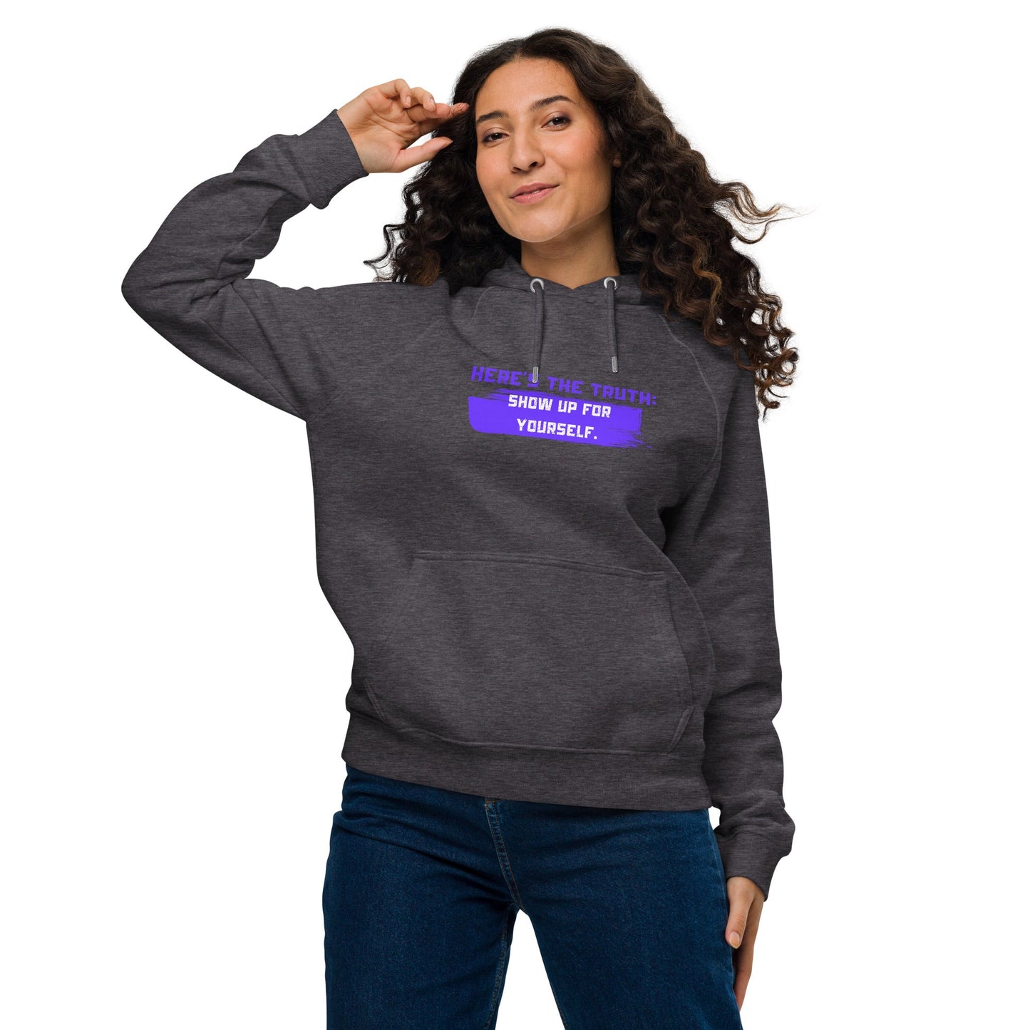 HERE’S THE TRUTH: SHOW UP FOR YOURSELF — Unisex Eco Raglan Hoodie | Mindset Apparel - Truth Forge Apparel