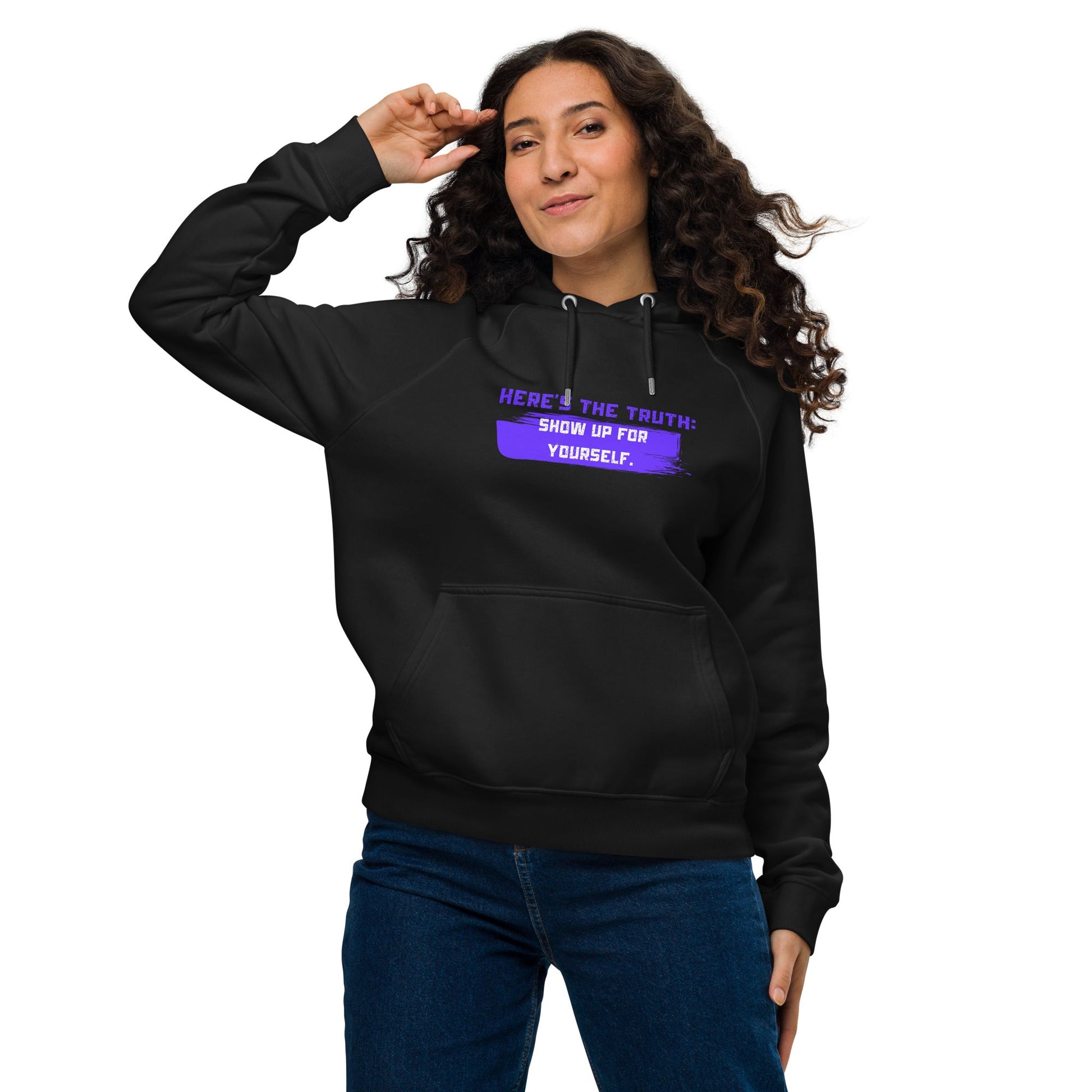 HERE’S THE TRUTH: SHOW UP FOR YOURSELF — Unisex Eco Raglan Hoodie | Mindset Apparel - Truth Forge Apparel