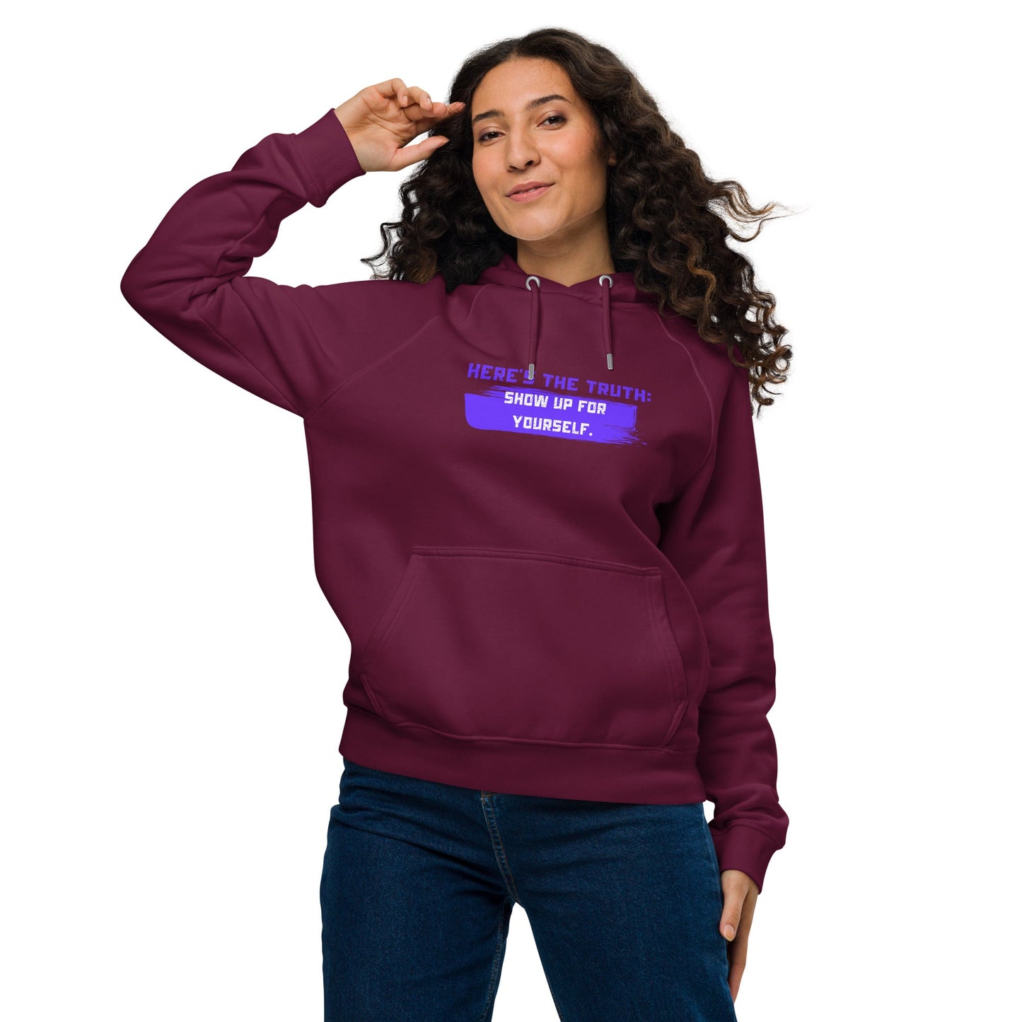 HERE’S THE TRUTH: SHOW UP FOR YOURSELF — Unisex Eco Raglan Hoodie | Mindset Apparel - Truth Forge Apparel