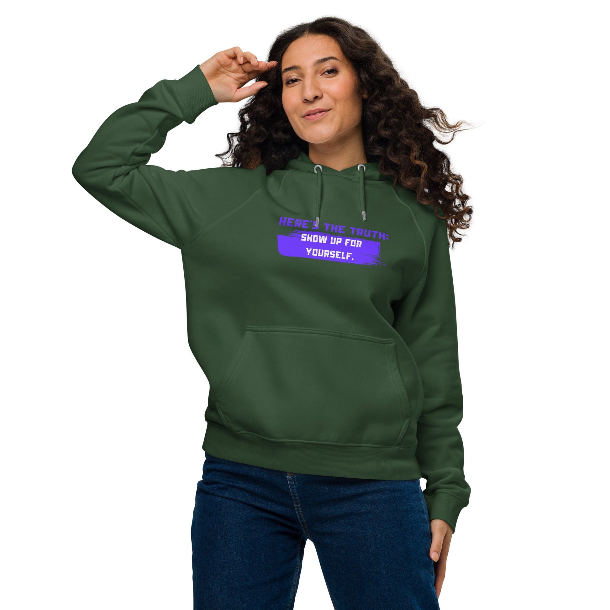HERE’S THE TRUTH: SHOW UP FOR YOURSELF — Unisex Eco Raglan Hoodie | Mindset Apparel - Truth Forge Apparel