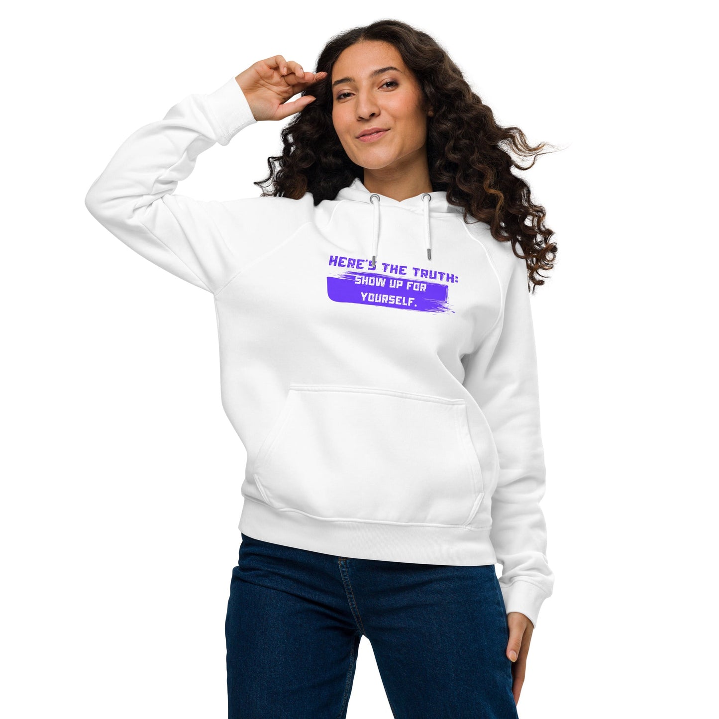 HERE’S THE TRUTH: SHOW UP FOR YOURSELF — Unisex Eco Raglan Hoodie | Mindset Apparel - Truth Forge Apparel