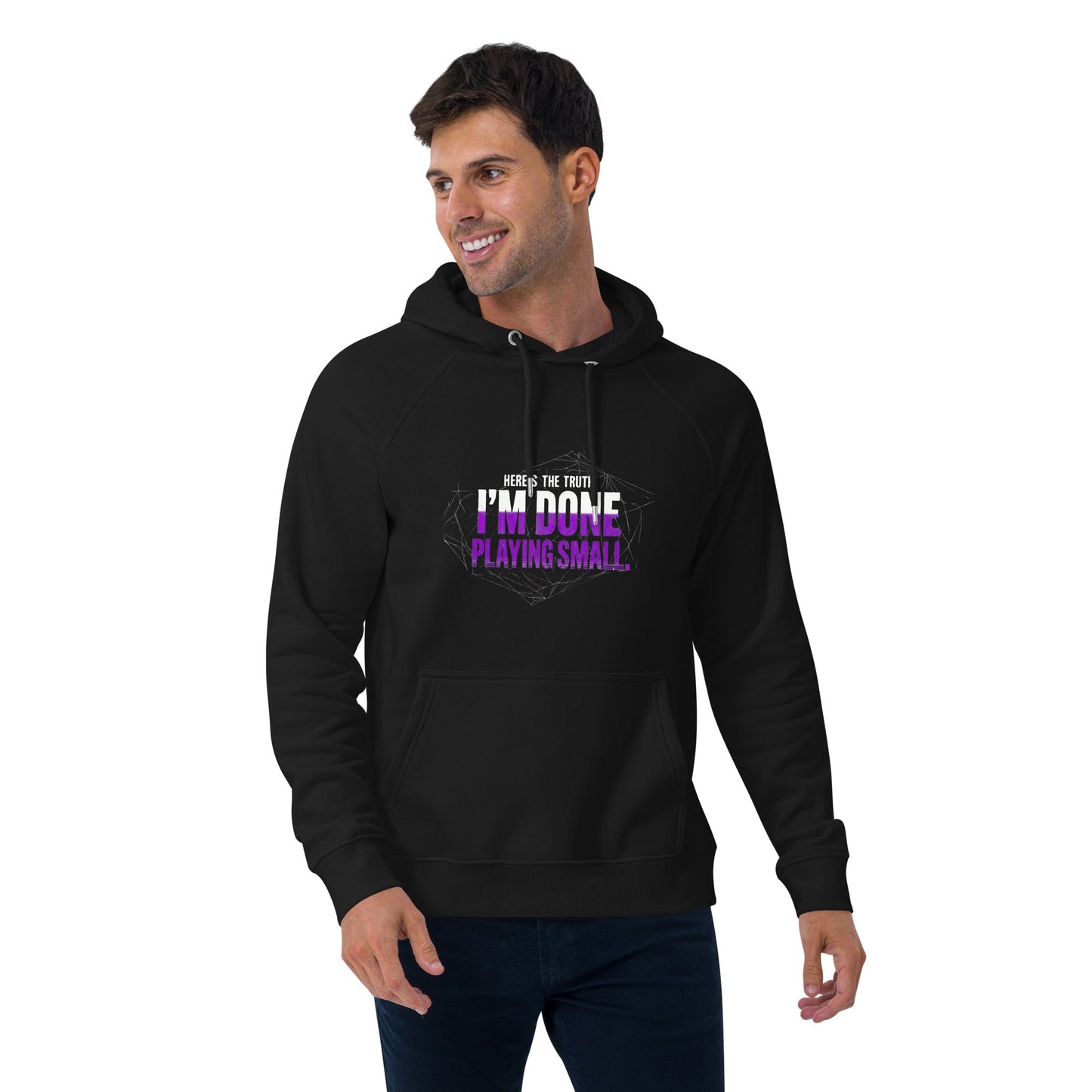 I’m Done Playing Small — Unisex Eco Raglan Hoodie (Black) - Truth Forge Apparel