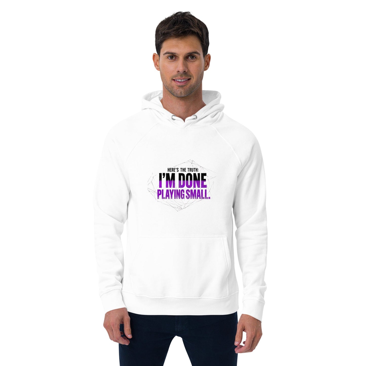 I’m Done Playing Small — Unisex Eco Raglan Hoodie (White) - Truth Forge Apparel