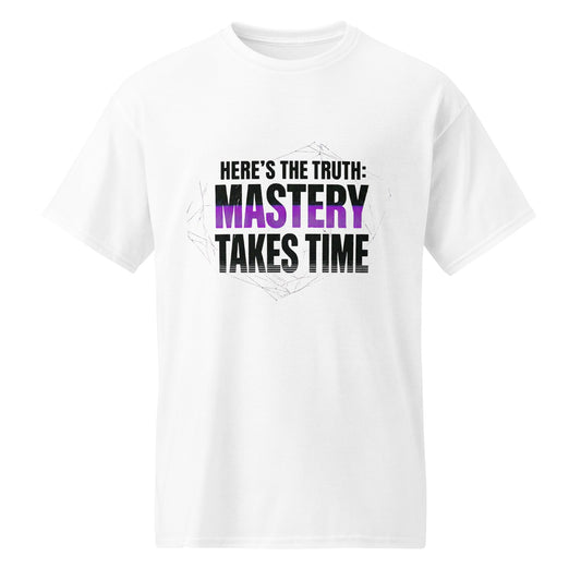 Mastery Takes Time — Unisex Performance T-Shirt (White) - Truth Forge Apparel
