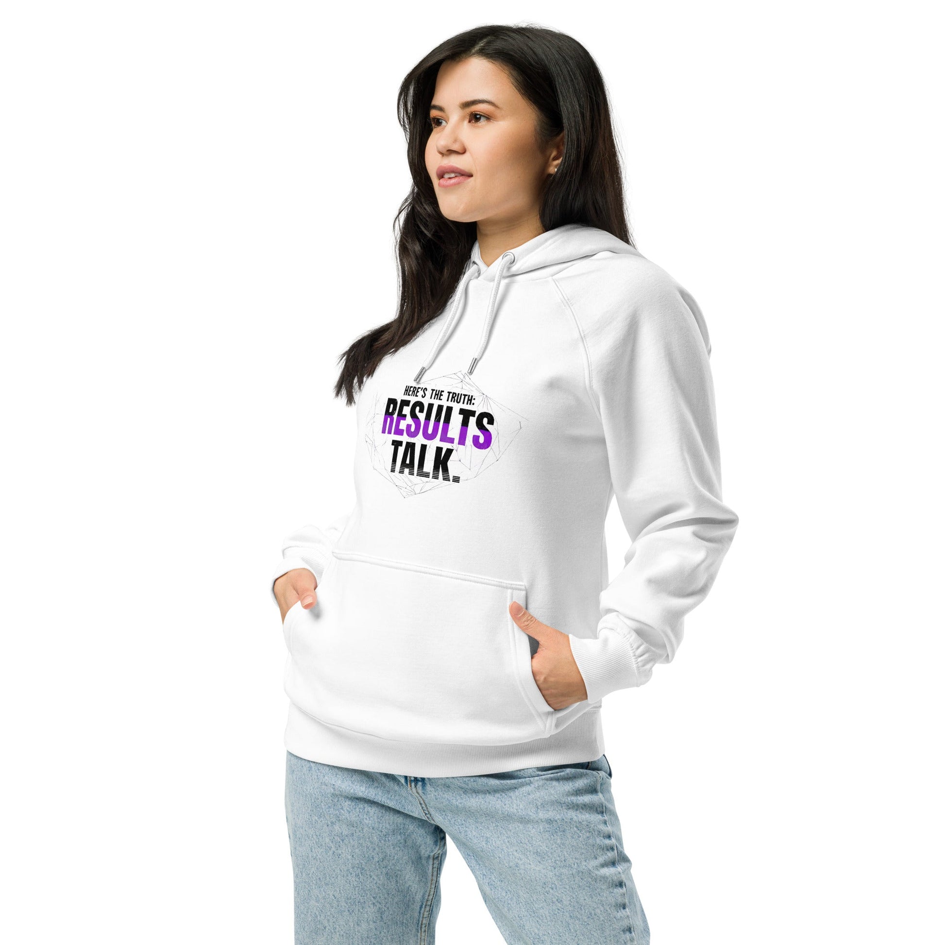 Results Talk Hoodie – Unisex Eco Raglan Motivational Apparel - Truth Forge Apparel