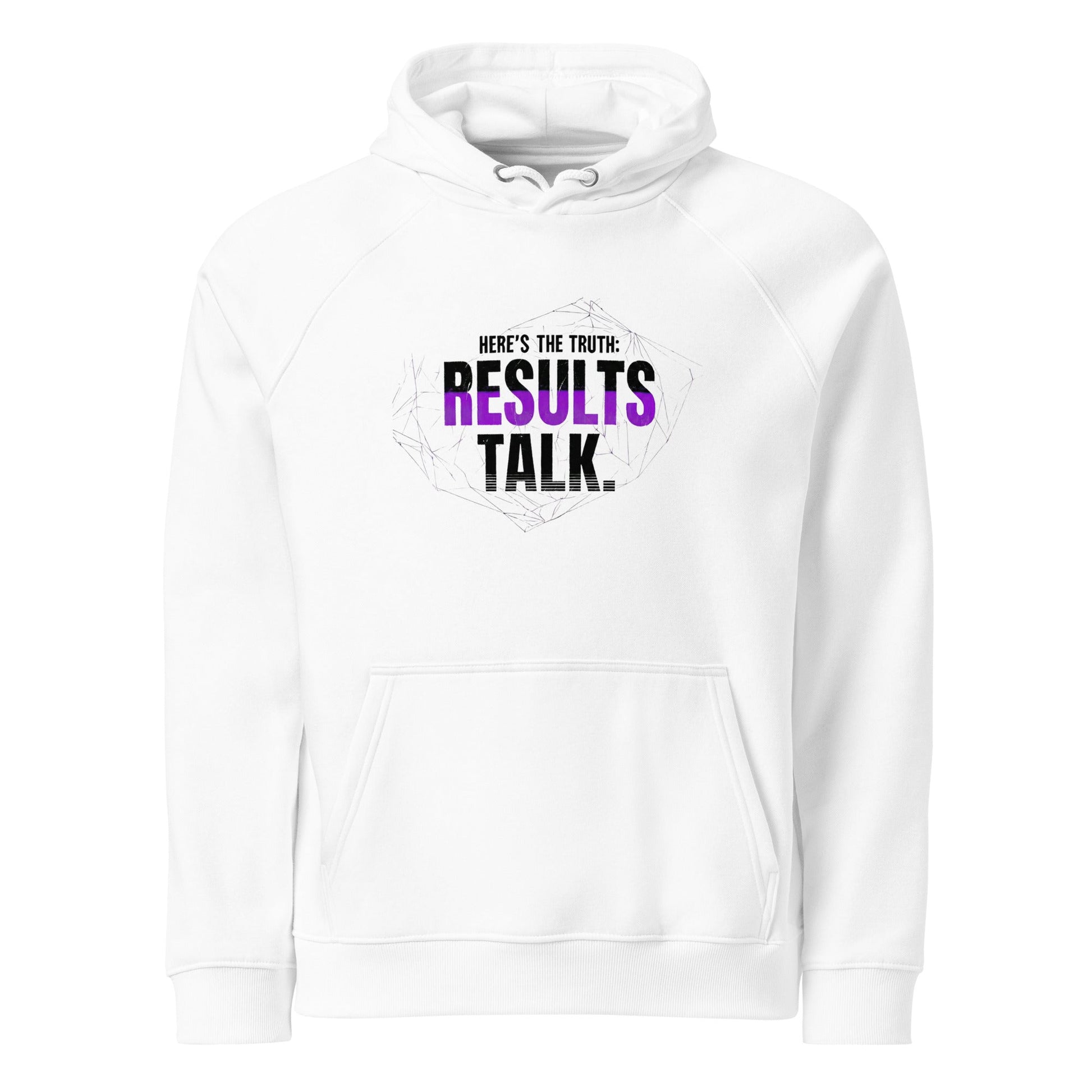 Results Talk Hoodie – Unisex Eco Raglan Motivational Apparel - Truth Forge Apparel