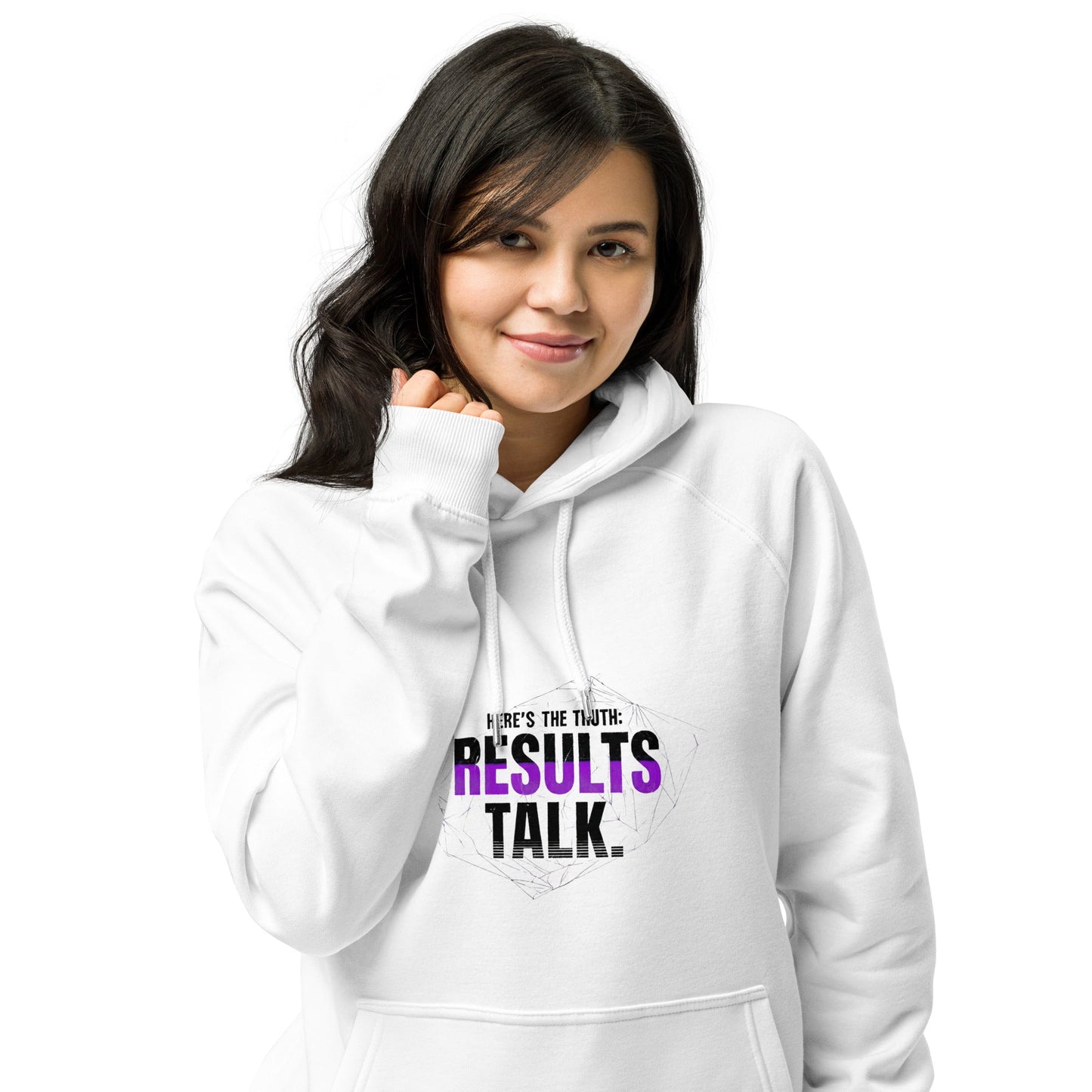 Results Talk Hoodie – Unisex Eco Raglan Motivational Apparel - Truth Forge Apparel
